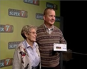 George Smith and his 77-year-old mom split a $15 million Super 7 lottery jackpot.